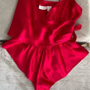 Vintage VS  100% Silk Red Bodysuit Gold Tag